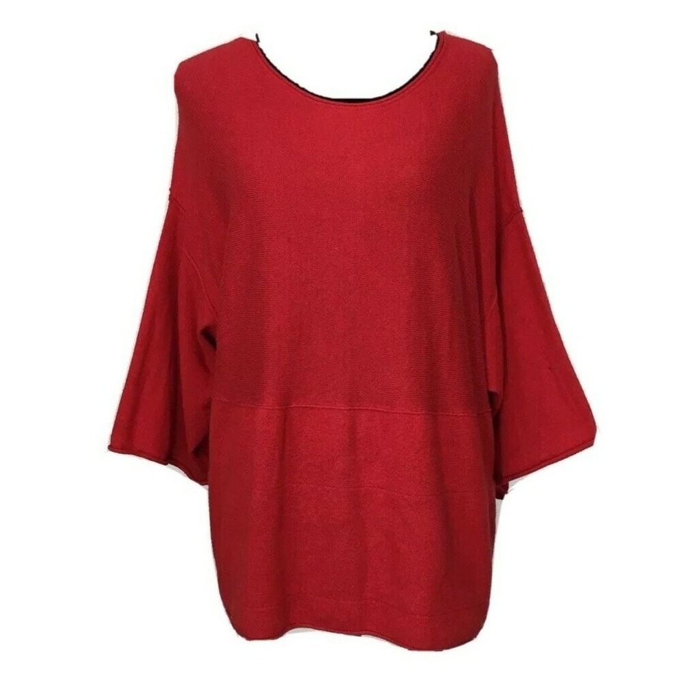 Pure Jill Sweater SMALL Red Oversize Cotton Cashmere Scoop Front Pocket Tunic